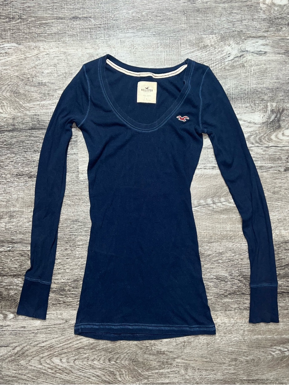 Hollister Co. Y2K So Cal Stretch Navy Blue Long Sleeve Henley Shirt Size Large